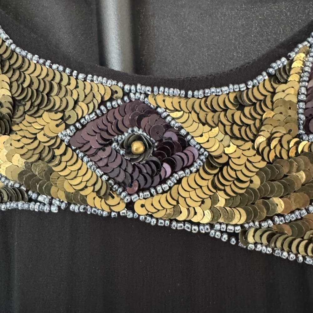 French Connection Black and Gold Sheath Mini Dress with Bateau Neckline - Picture 8 of 8